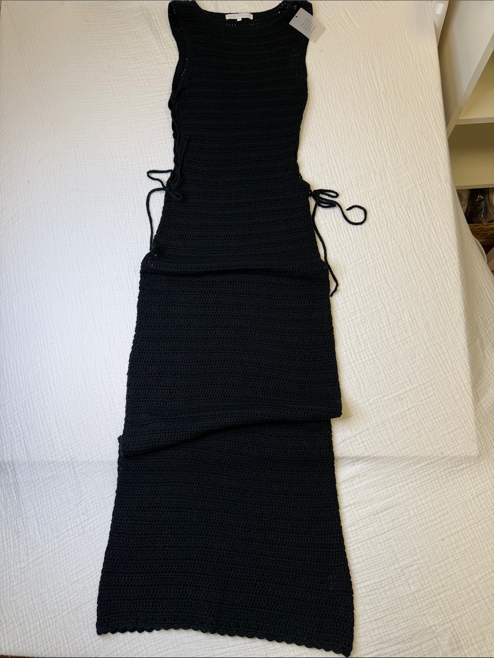 Black Crochet Tank Midi Dress with Side Ties